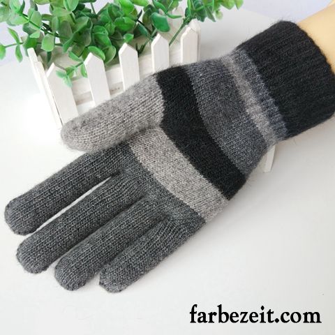 Handschuhe Herren Stricken Fünf Finger Schafwolle Student Kalte Winter Schwarz