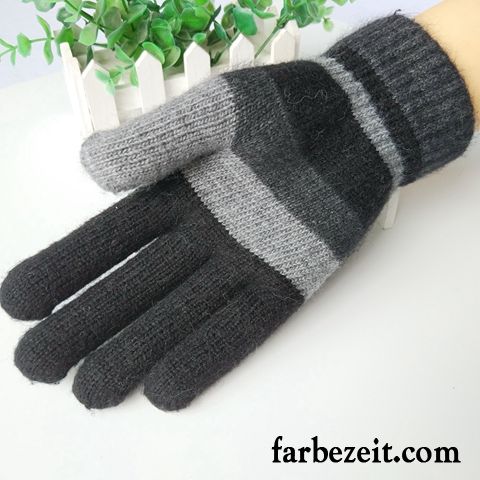 Handschuhe Herren Stricken Fünf Finger Schafwolle Student Kalte Winter Schwarz