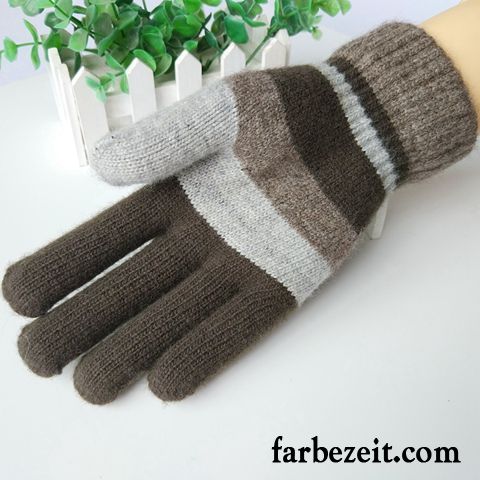 Handschuhe Herren Stricken Fünf Finger Schafwolle Student Kalte Winter Schwarz