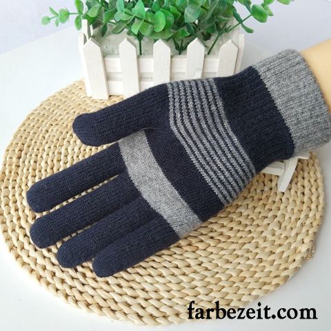 Handschuhe Herren Stricken Fünf Finger Schafwolle Student Kalte Winter Schwarz