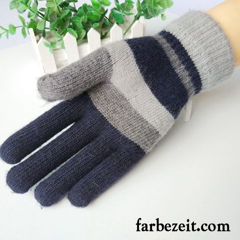 Handschuhe Herren Stricken Fünf Finger Schafwolle Student Kalte Winter Schwarz