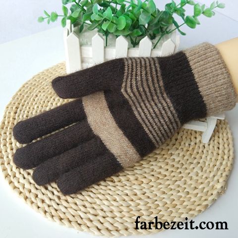 Handschuhe Herren Stricken Fünf Finger Schafwolle Student Kalte Winter Schwarz