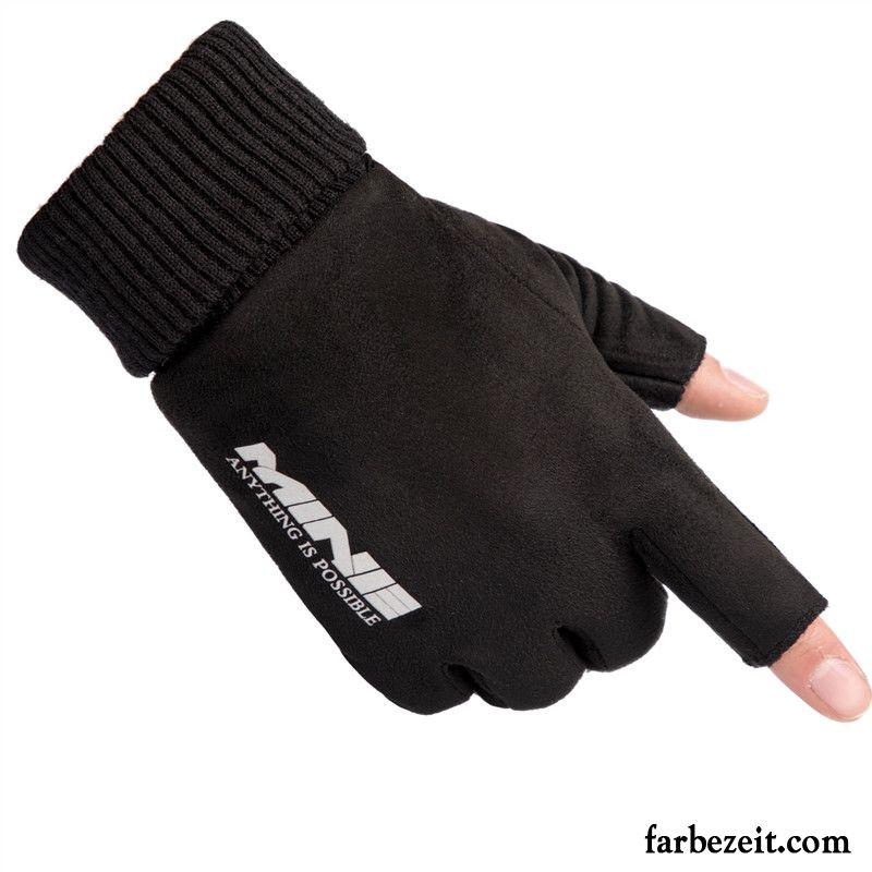 Handschuhe Herren Warm Halten Kaschmir Touchscreen Halber Finger Rutschfest Winter Schwarz