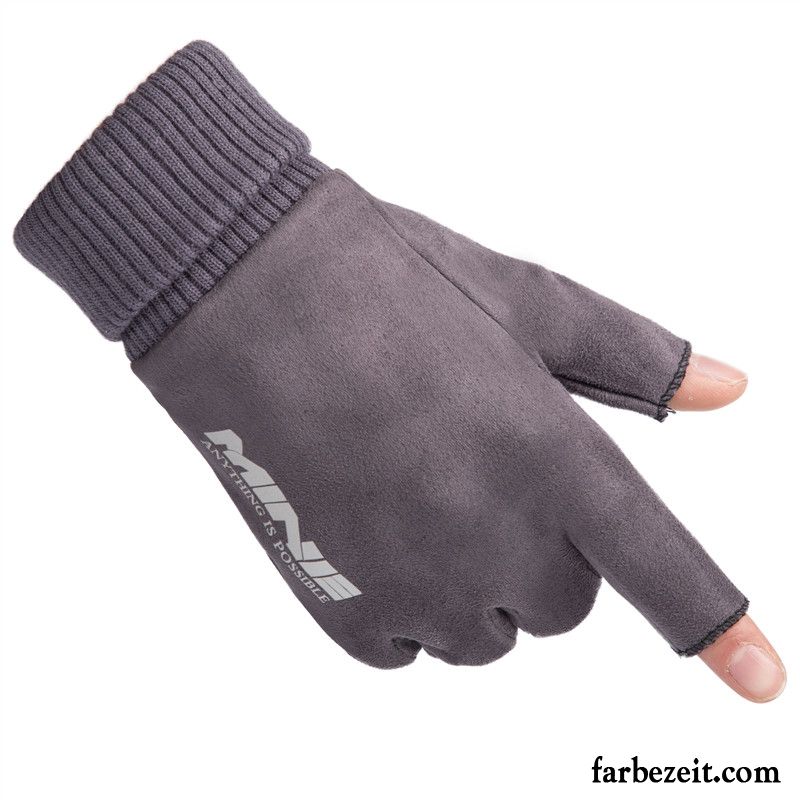 Handschuhe Herren Warm Halten Kaschmir Touchscreen Halber Finger Rutschfest Winter Schwarz