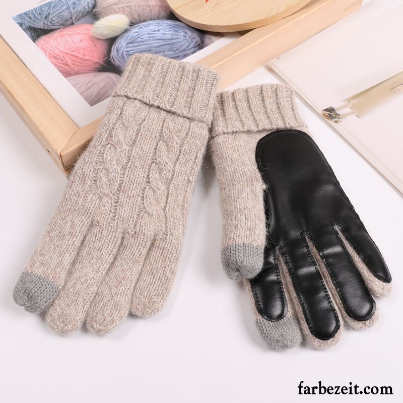 Handschuhe Herren Wolle Kalte Trend Warm Halten Touchscreen Student Beige