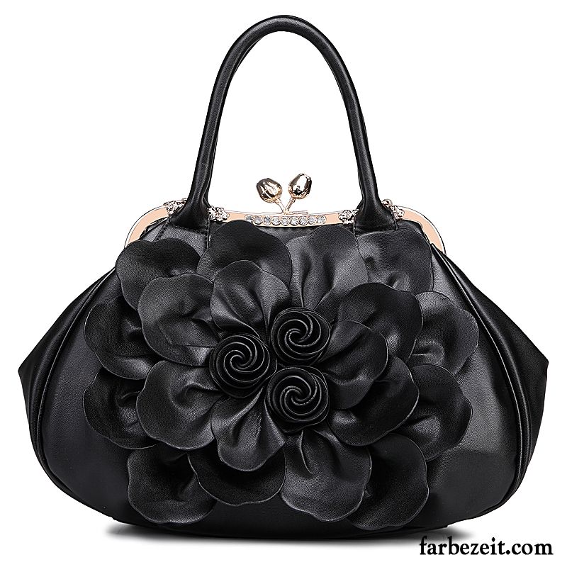 Handtaschen Damen Mode Umhängetasche Blumen Neu Frühling Schwarz