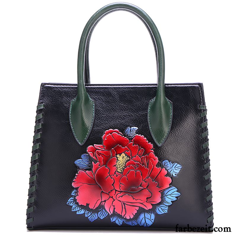 Handtaschen Damen Umhängetasche Blumen Persönlichkeit Neu Retro All Match Schwarz