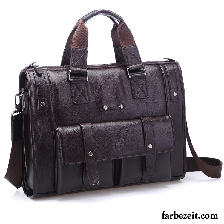 Handtaschen Herren Leder Computer Tasche Umhängetasche Freizeit Business Aktentasche Braun