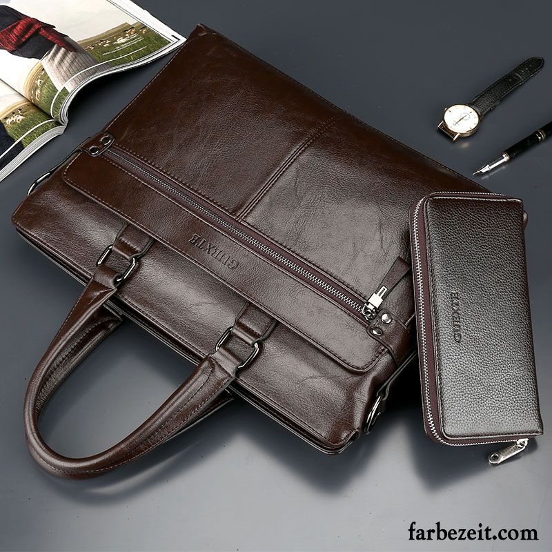 Handtaschen Herren Rindsleder Business Computer Tasche Weiche Umhängetasche Aktentasche Braun