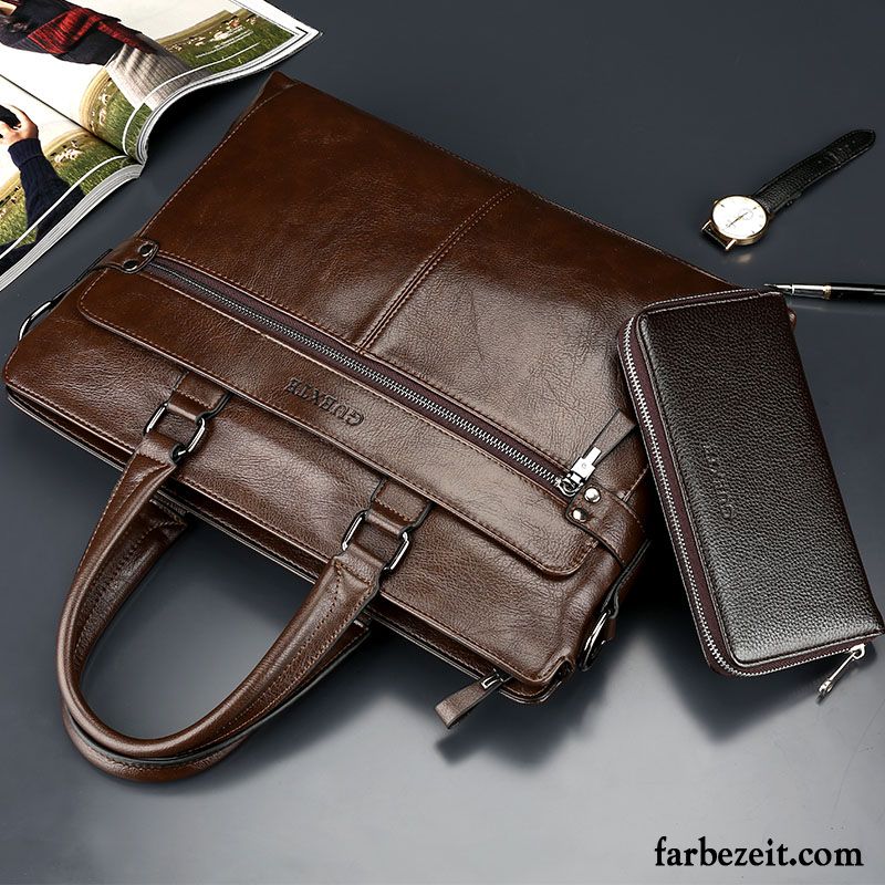 Handtaschen Herren Rindsleder Business Computer Tasche Weiche Umhängetasche Aktentasche Braun