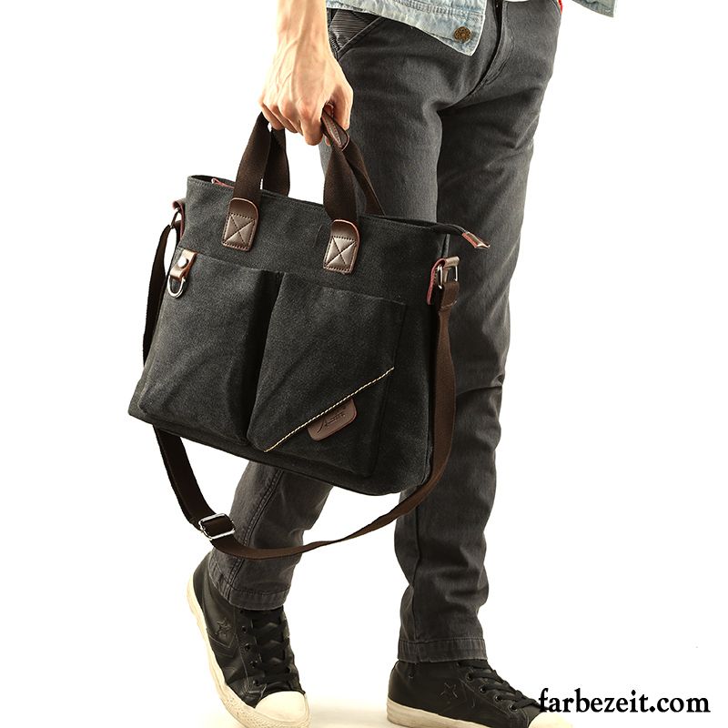 Handtaschen Herren Rucksack Umhängetasche Student Business Freizeit Leinwand Schwarz