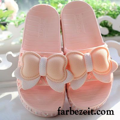 Hausschuhe Feste Sohle Prinzessin Sommer Süß Sandalen Hausschuhe Strand Neue Damen Bogen Pantolette Keilschuhe Günstig