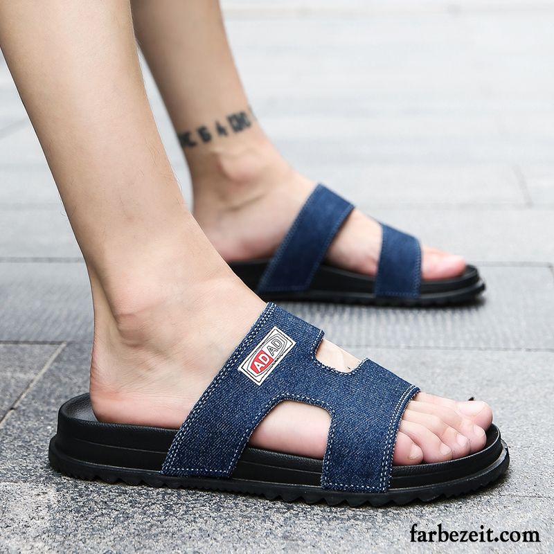 Hausschuhe Herren Dicke Sohle Trend Neue Sommer Mode Rutschsicher Sandfarben Blau