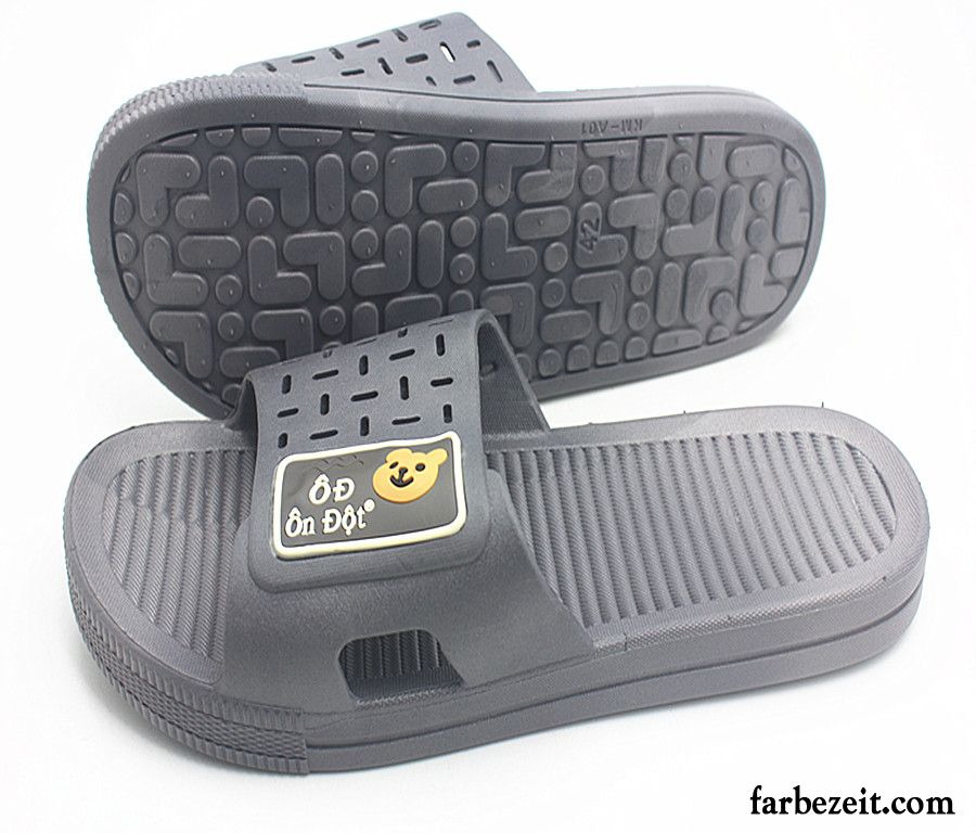 Hausschuhe Herren Leder Schwarz Sommer Hausschuhe Gemütlich Casual Pantolette Weich Gummi Rutschsicher Verkaufen