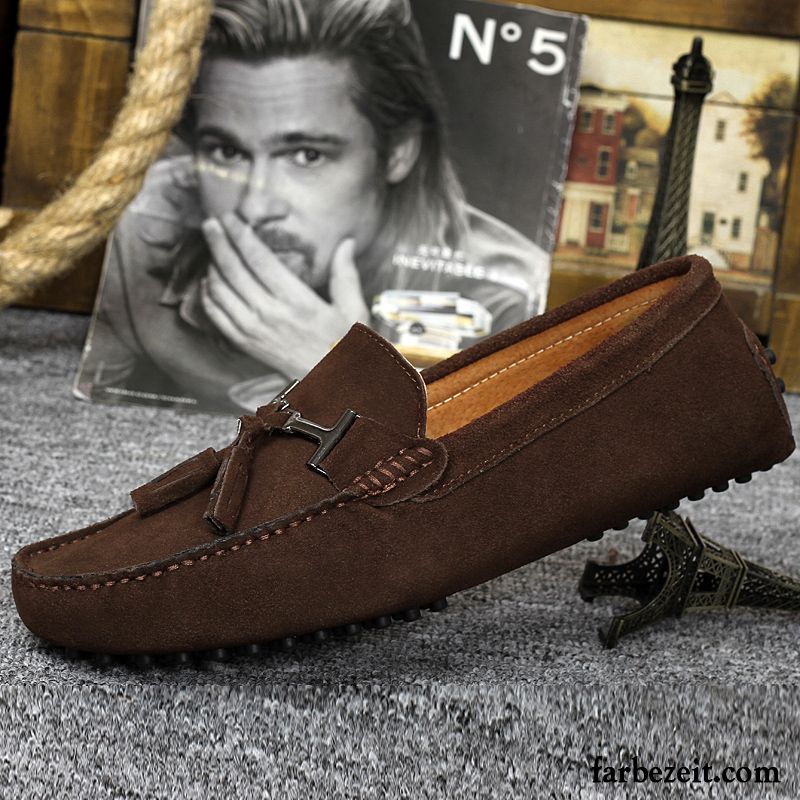 Hausschuhe Herren Modern Gefrostet Allgleiches Runde Zehe Trend Feder Faul Echtleder Schuhe Jugend Casual Neue