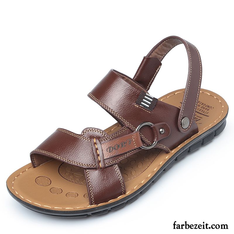 Hausschuhe Herren Offen Neue Schuhe Trend Casual Echtleder Sommer Strand Sandalen Pantolette Verkaufen