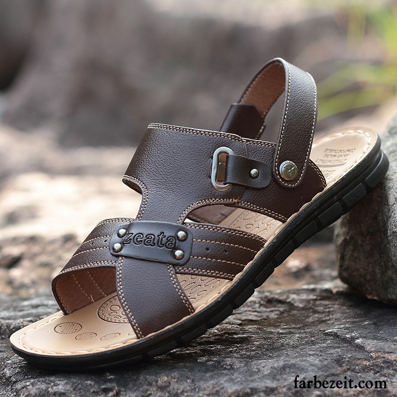 Hausschuhe Herren Offen Neue Schuhe Trend Casual Echtleder Sommer Strand Sandalen Pantolette Verkaufen