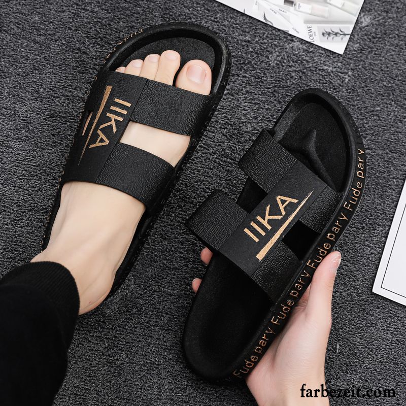 Hausschuhe Herren Rutschsicher Weiche Sohle Trend Sandalen Sommer Pantolette Sandfarben Schwarz