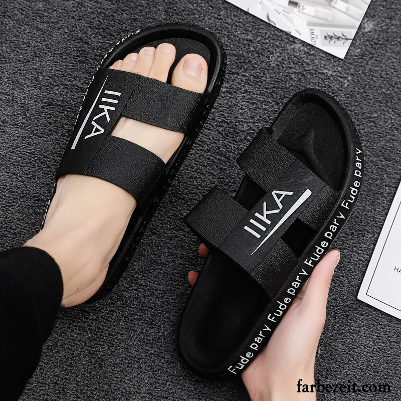 Hausschuhe Herren Rutschsicher Weiche Sohle Trend Sandalen Sommer Pantolette Sandfarben Schwarz