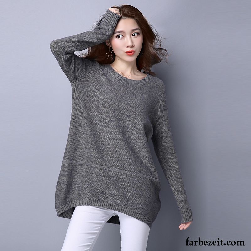 Hellblauer Pullover Damen Stricken Trend Herbst Unteres Hemd Langer Abschnitt Lose Winter Pullover Neu Günstig