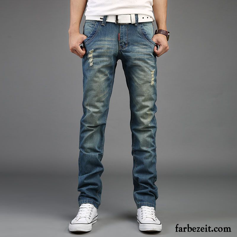 Helle Jeans Herren Dünn Jugend Retro Trend Winter Lange Jeans Herbst Plus Samt Hose Gerade Löcher Günstig