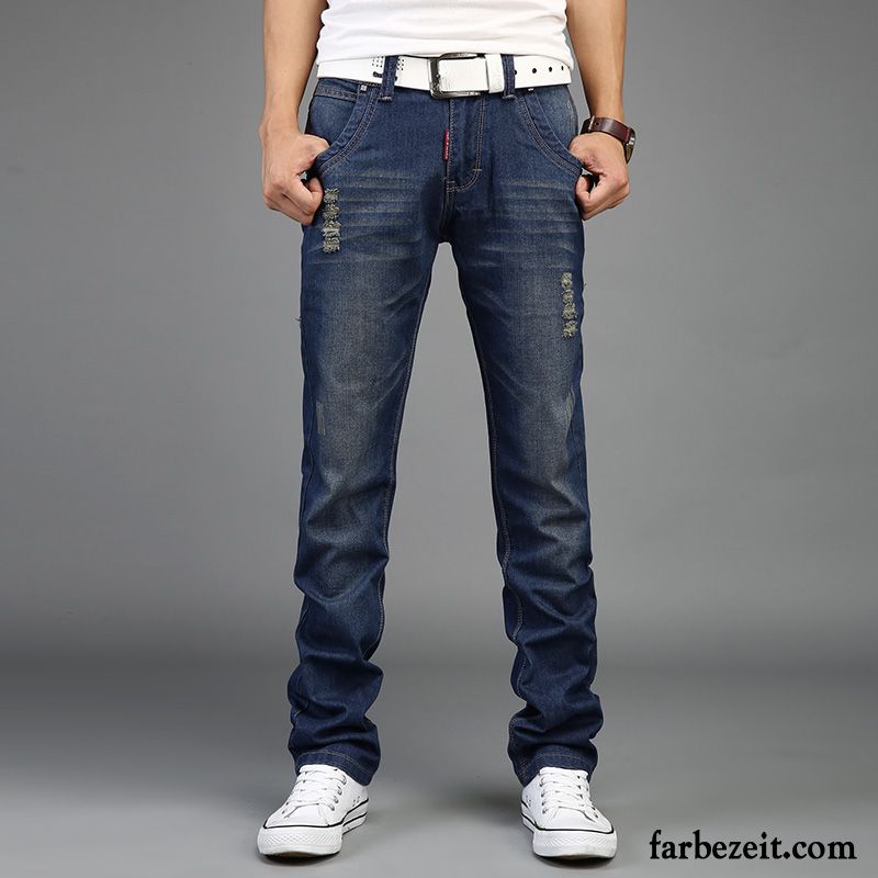 Helle Jeans Herren Dünn Jugend Retro Trend Winter Lange Jeans Herbst Plus Samt Hose Gerade Löcher Günstig