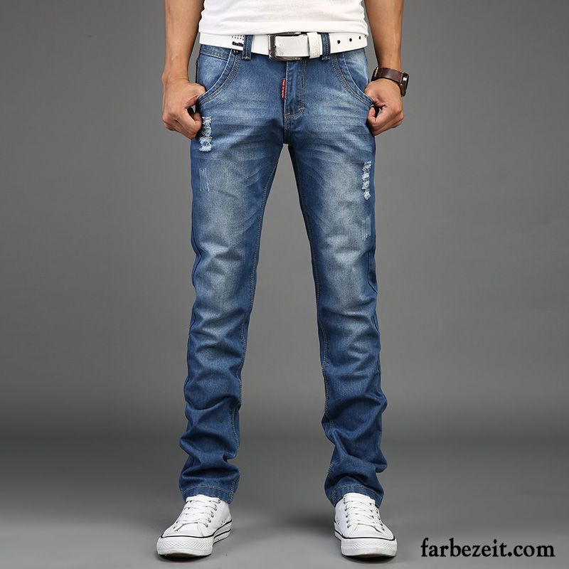 Helle Jeans Herren Dünn Jugend Retro Trend Winter Lange Jeans Herbst Plus Samt Hose Gerade Löcher Günstig