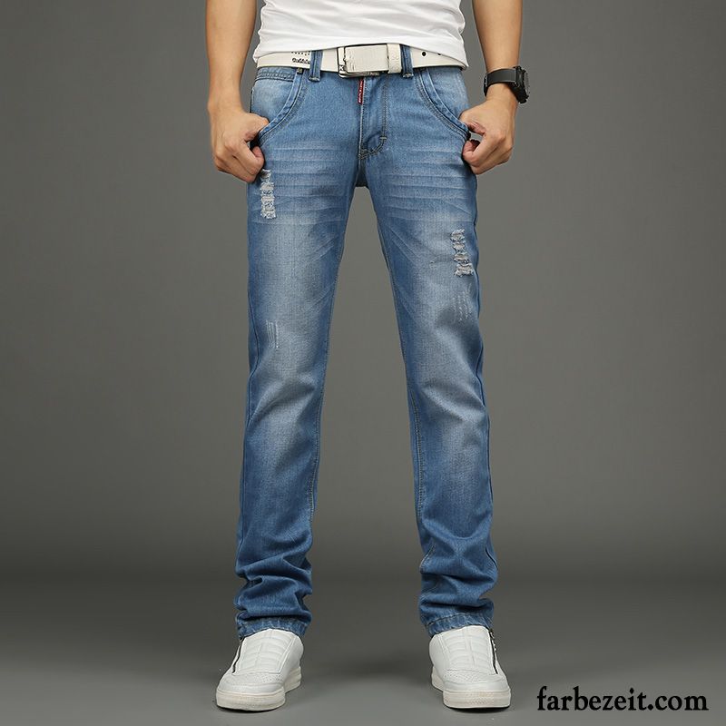 Helle Jeans Herren Dünn Jugend Retro Trend Winter Lange Jeans Herbst Plus Samt Hose Gerade Löcher Günstig