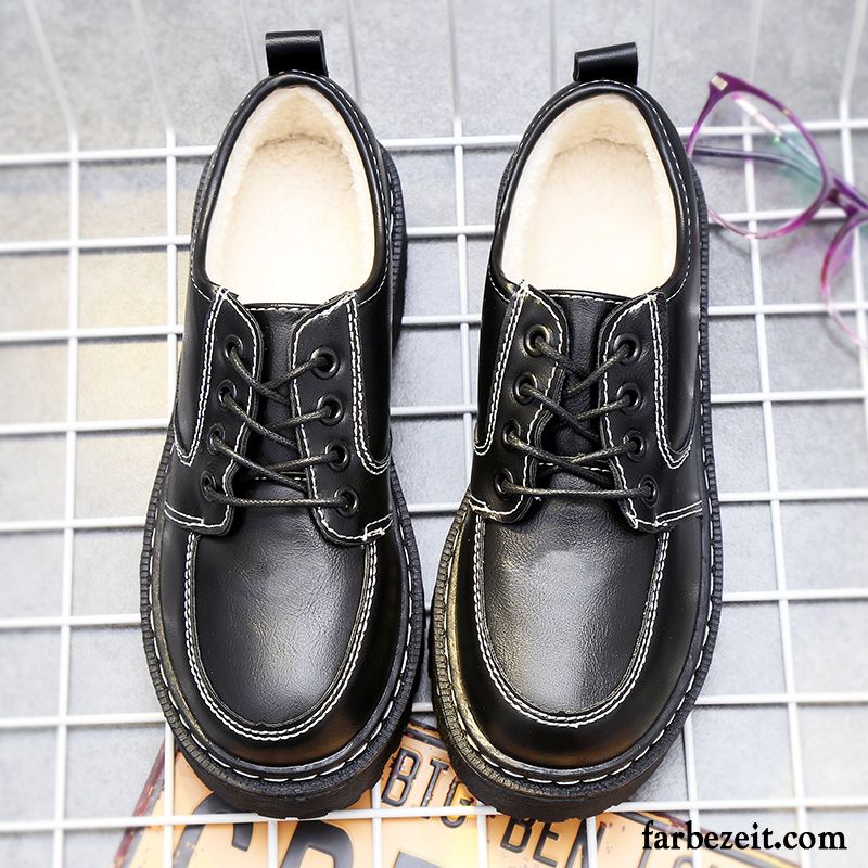 Herbst Schuhe Damen Baumwolle Schuhe Hochschule Wind Lederschuhe Feder Schnürschuhe England Allgleiches Neue Dicke Sohle Trend Schwarz Plus Samt Winter Schüler Retro