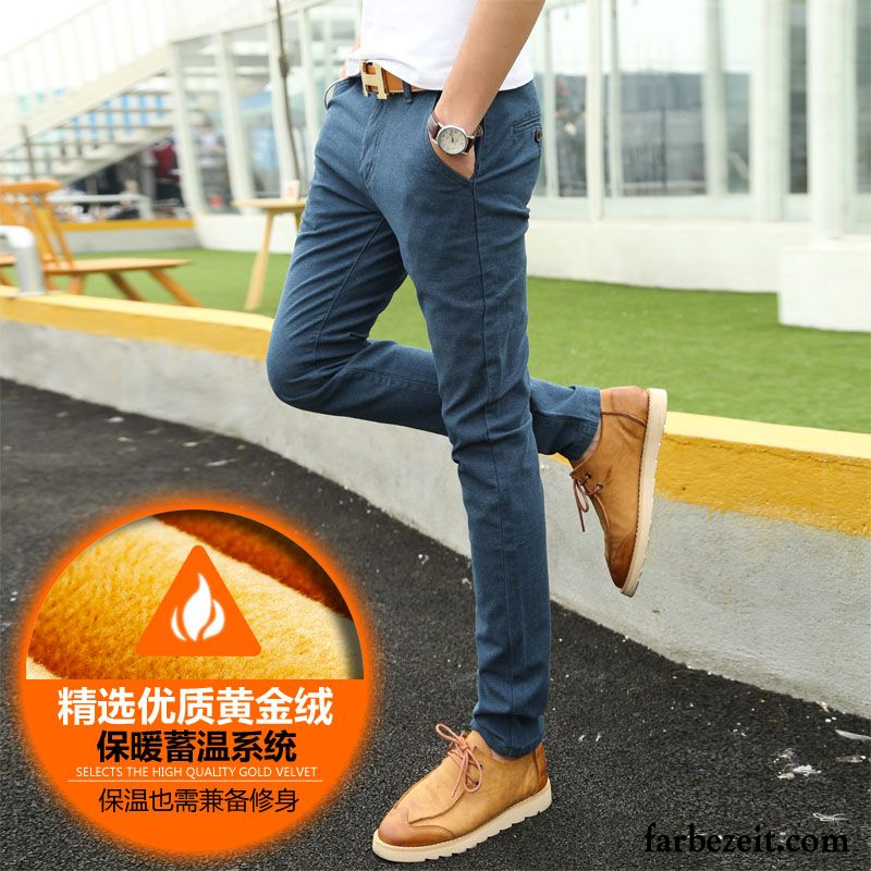 Herren Cargo Jeans Plus Samt Herbst Neu Schmales Bein Trend Schlank Lange Winter Hose Freizeit Jugend Billig