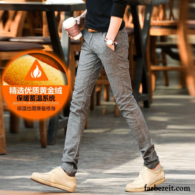 Herren Cargo Jeans Plus Samt Herbst Neu Schmales Bein Trend Schlank Lange Winter Hose Freizeit Jugend Billig