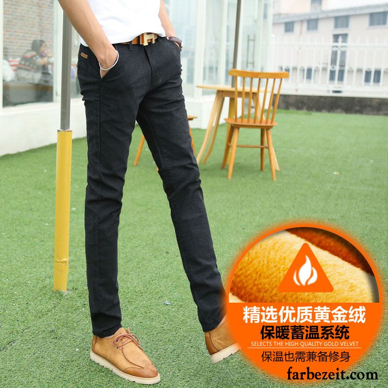 Herren Cargo Jeans Plus Samt Herbst Neu Schmales Bein Trend Schlank Lange Winter Hose Freizeit Jugend Billig