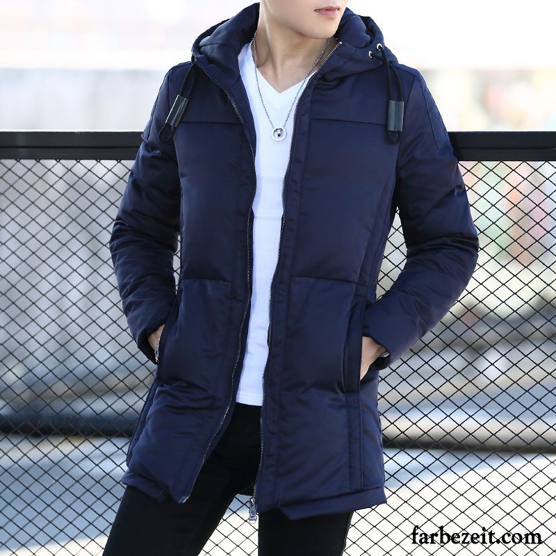 Herren Daunenjacke Grün Kapuze Licht Daunenjacke Mäntel Jugend Neu Verdickung Langer Abschnitt Winter Überzieher Billig