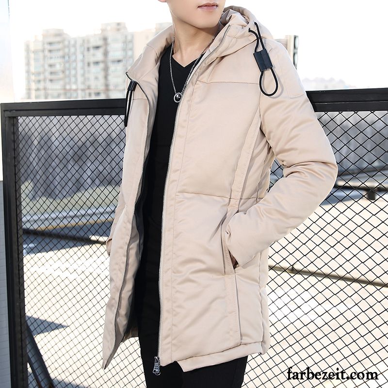 Herren Daunenjacke Grün Kapuze Licht Daunenjacke Mäntel Jugend Neu Verdickung Langer Abschnitt Winter Überzieher Billig