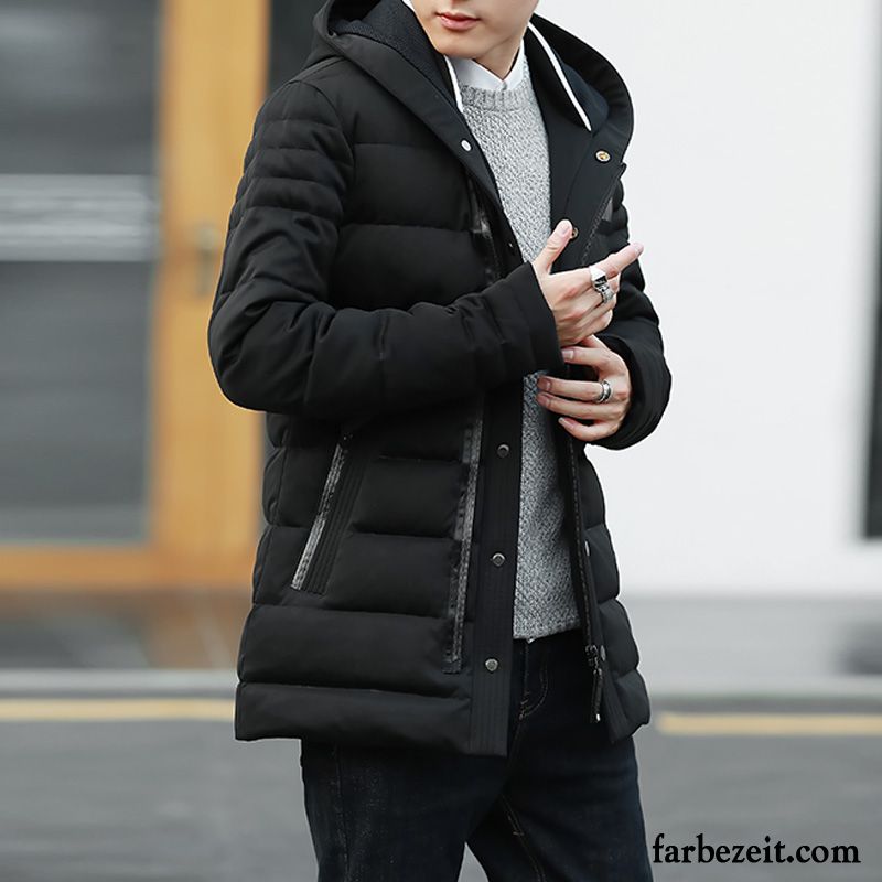 Herren Daunenjacke Grün Kapuze Licht Daunenjacke Mäntel Jugend Neu Verdickung Langer Abschnitt Winter Überzieher Billig