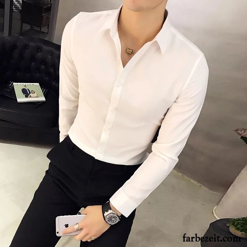 Herren Hemden Regular Fit Weiß Trend Rein Hemd Hemden Lange Ärmel Schwarz Freizeit Schlank Sommer Kaufen