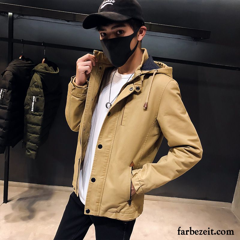 Herren Jacke Mit Fellkapuze Jacke Freizeit Neu Trend Herbst Rote Schlank Plus Samt Mit Kapuze Mantel Feder Überzieher Sale