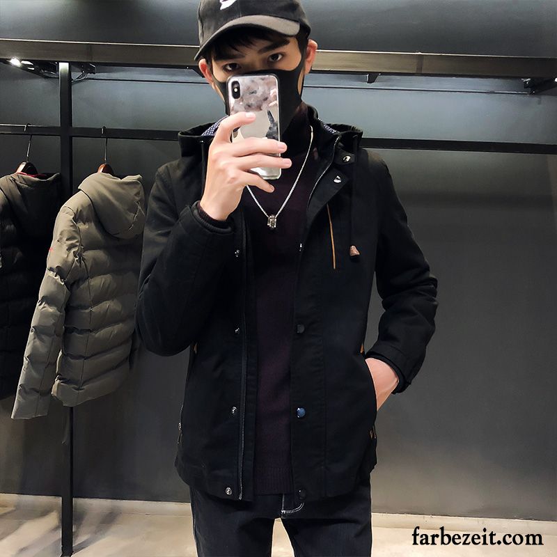 Herren Jacke Mit Fellkapuze Jacke Freizeit Neu Trend Herbst Rote Schlank Plus Samt Mit Kapuze Mantel Feder Überzieher Sale