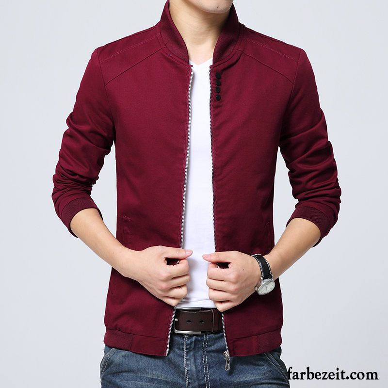 Herren Jacke Slim Fit Jacke Stehkragen Neu Herbst Grün Überzieher Feder Trend Freizeit Schlank Billig