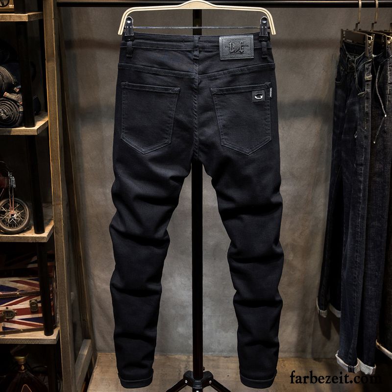 Männer Jeans Hosen Schwarz Herren Jugend Lange Schmales Bein Rein Elastisch Jeans Herbst Schlank Trend Hose Mode Freizeit Günstig