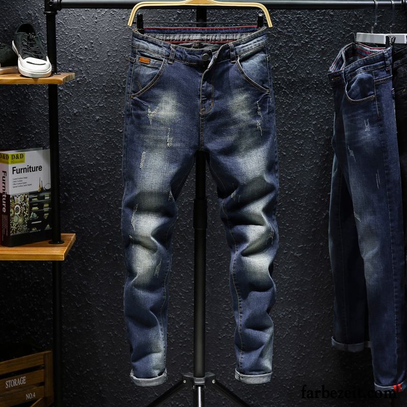 Herren Jeans Dunkelblau Neu Blau Allgleiches Lange Jeans Dünn Elastisch Trend Freizeit Schlank Hose Sommer Herbst Rabatt