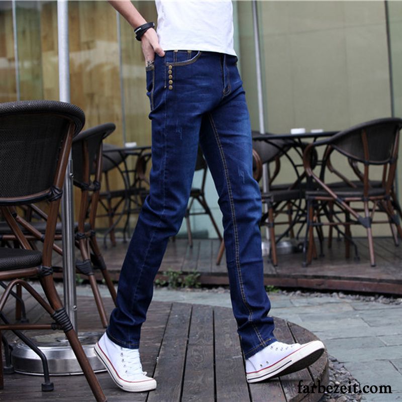 Herren Jeans Knopfleiste Gerade Herbst Elastisch Winter Lange Trend Hose Schlank Schmales Bein Jeans Plus Samt Freizeit Billig