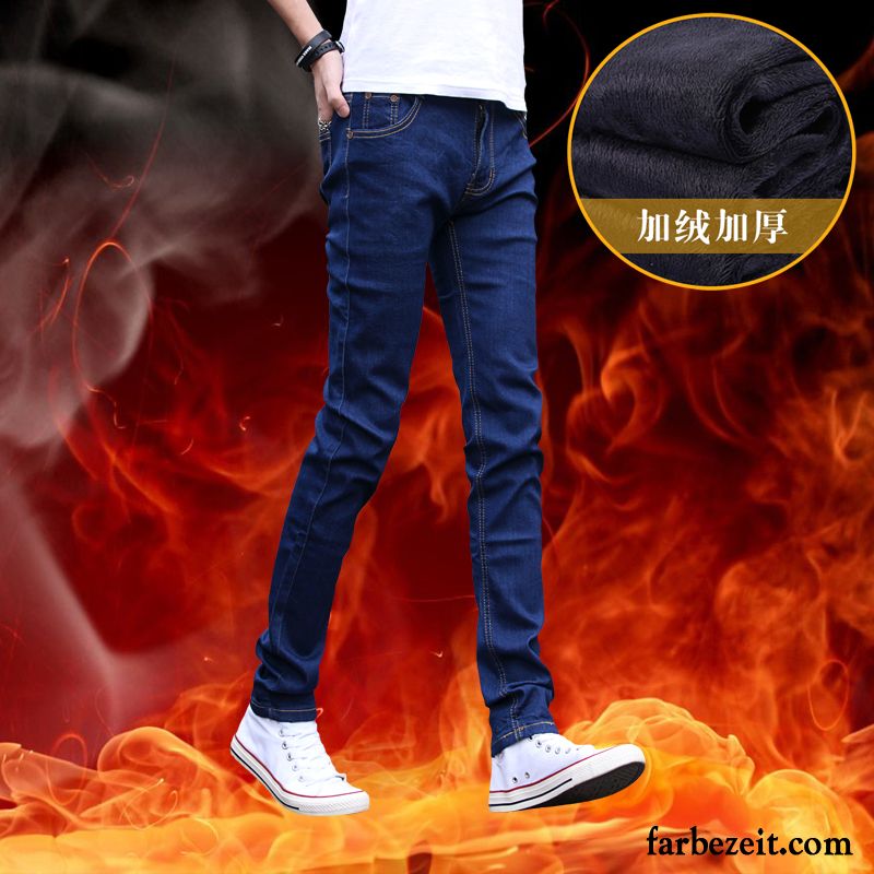 Herren Jeans Knopfleiste Gerade Herbst Elastisch Winter Lange Trend Hose Schlank Schmales Bein Jeans Plus Samt Freizeit Billig