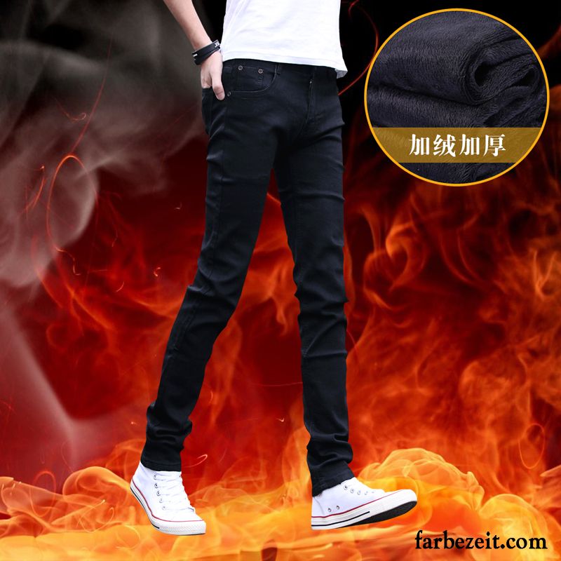 Herren Jeans Knopfleiste Gerade Herbst Elastisch Winter Lange Trend Hose Schlank Schmales Bein Jeans Plus Samt Freizeit Billig