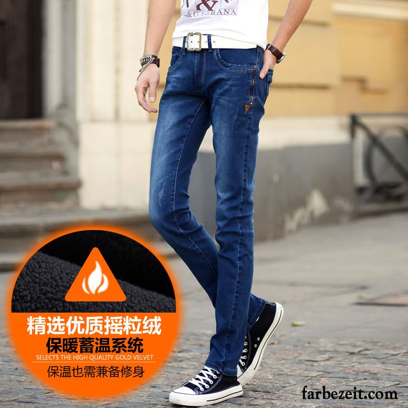 Herren Jeans Slim Fit Neu Hose Plus Samt Herbst Trend Schlank Elastisch Jeans Lange Schmales Bein Winter Verkaufen