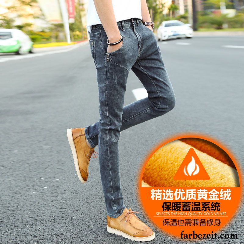 Herren Jeans Slim Fit Neu Hose Plus Samt Herbst Trend Schlank Elastisch Jeans Lange Schmales Bein Winter Verkaufen