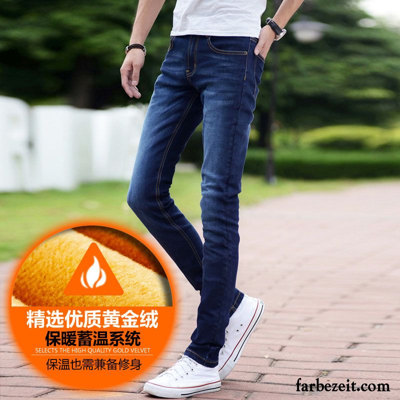 Herren Jeans Slim Fit Neu Hose Plus Samt Herbst Trend Schlank Elastisch Jeans Lange Schmales Bein Winter Verkaufen