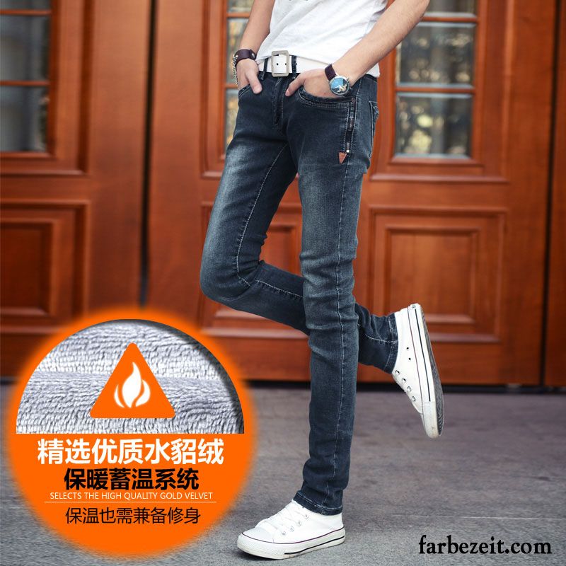 Herren Jeans Slim Fit Neu Hose Plus Samt Herbst Trend Schlank Elastisch Jeans Lange Schmales Bein Winter Verkaufen