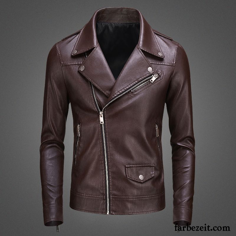 Herren Lederjacke Größentabelle Schwarz Lederjacke Überzieher Jugend Neu Revers Trend Persönlichkeit Schlank Sale