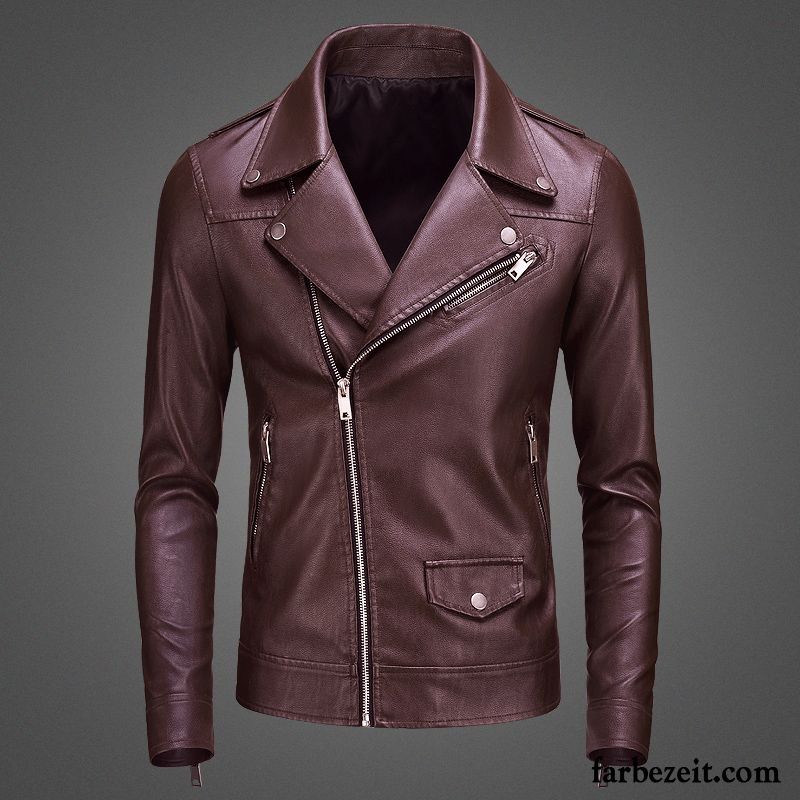 Herren Lederjacke Größentabelle Schwarz Lederjacke Überzieher Jugend Neu Revers Trend Persönlichkeit Schlank Sale